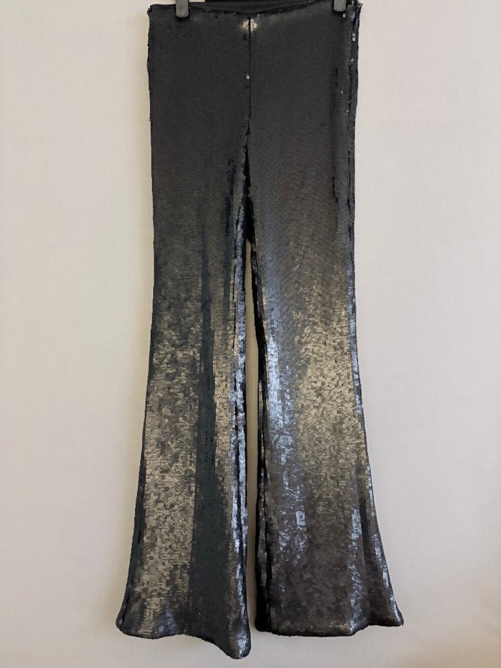 Future Collective Kahlana Barfield Brown Black Sequin Flare Pants Size 2